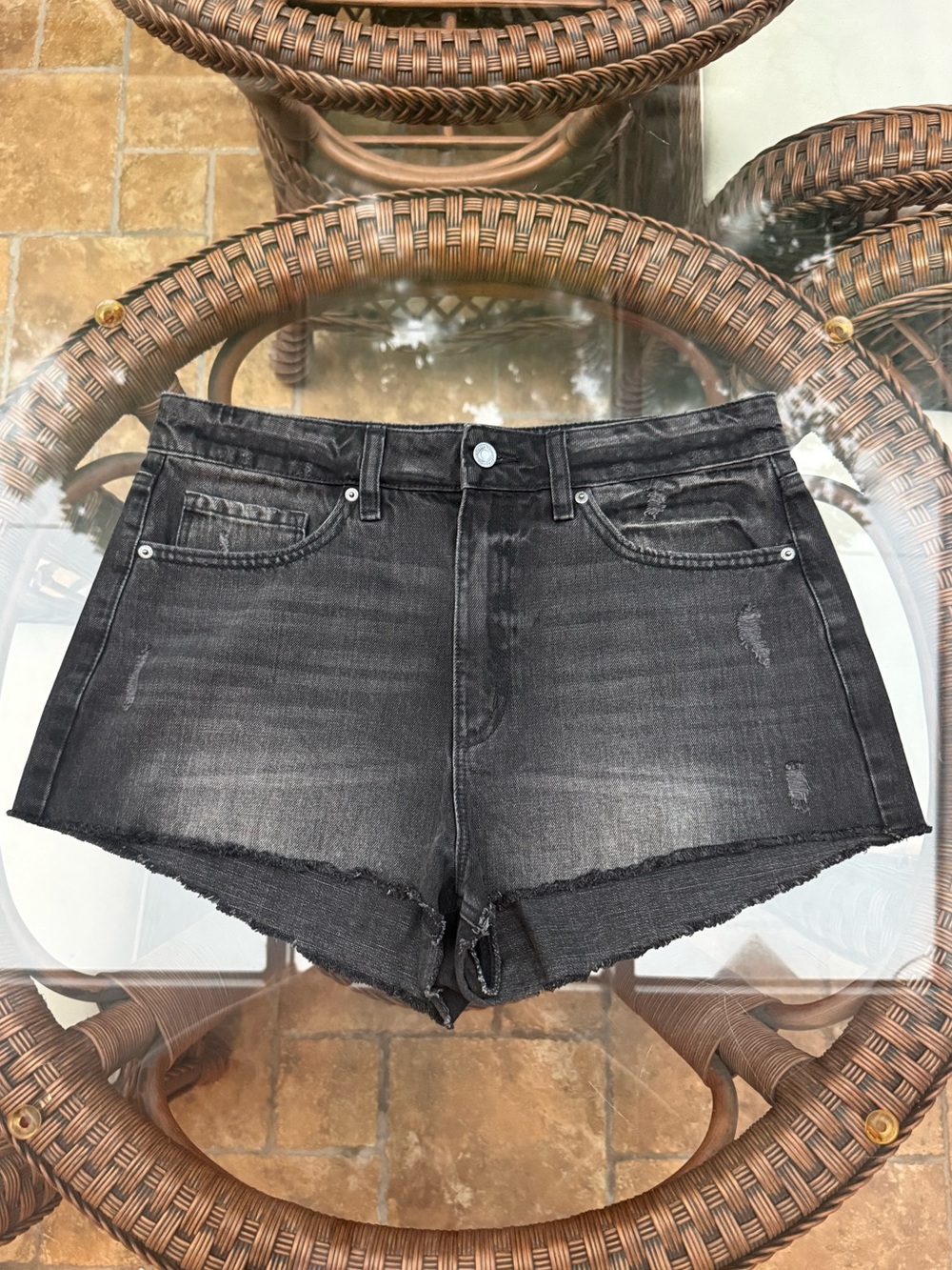 Dynamite Black Distressed Denim Jean Shorts